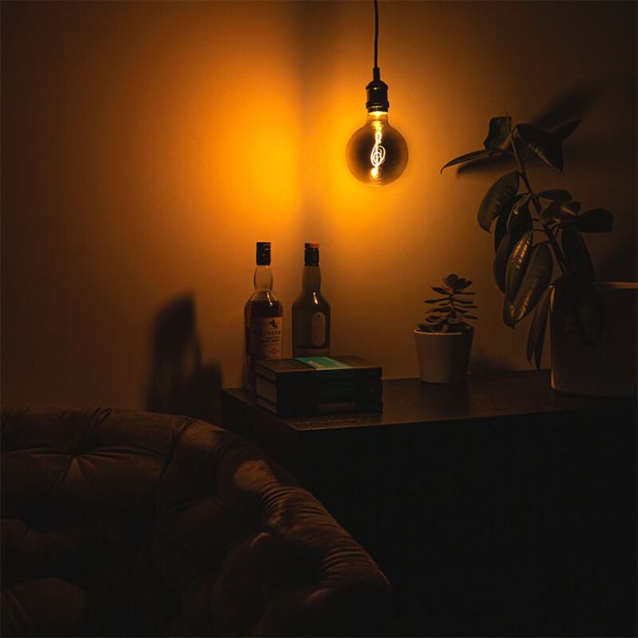 Dimbare E27 LED lamp met muzieknoot filament, G125, 4,5W, 1800K (kaarslicht)