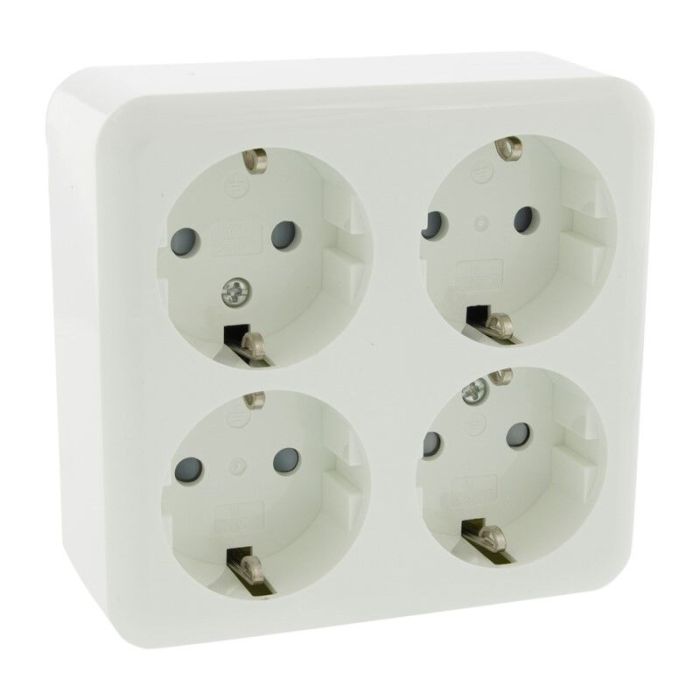 Exin Exo contactdoos, opbouw, viervoudig, randaarde, polarwit