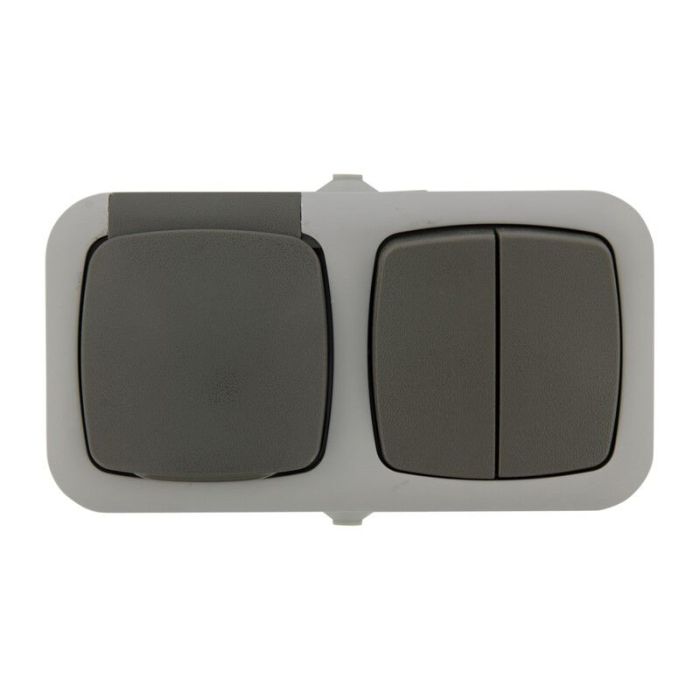 Q-Link Combinatie stopcontact en schakelaar, Spatwaterdicht serie Randaarde