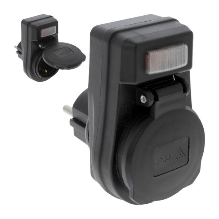 Stekker Randaarde Schakelaar Lamp 10/16A IP44 Zwart