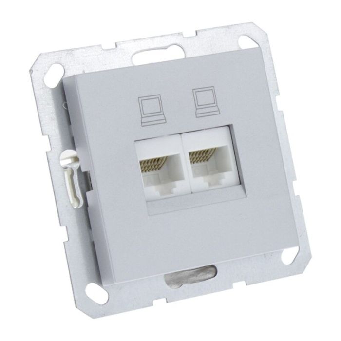 Q-Link S-Line Contactdoos Inbouw Telefoon/Data 2X8-Polig, Grijs/aluminium kleurig