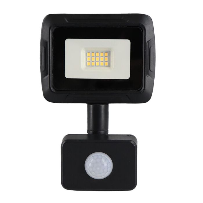 Zwarte LED schijnwerper met sensor Miro, 10W, 3000K