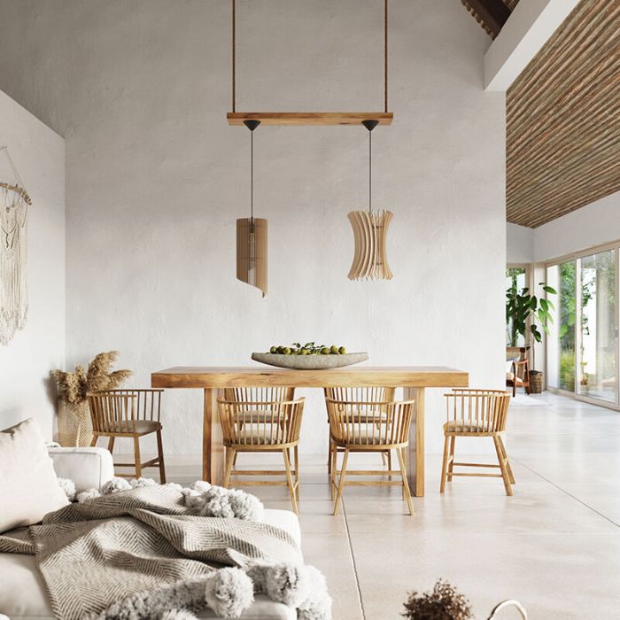 Landelijke hanglamp Goran, bruin, hout
