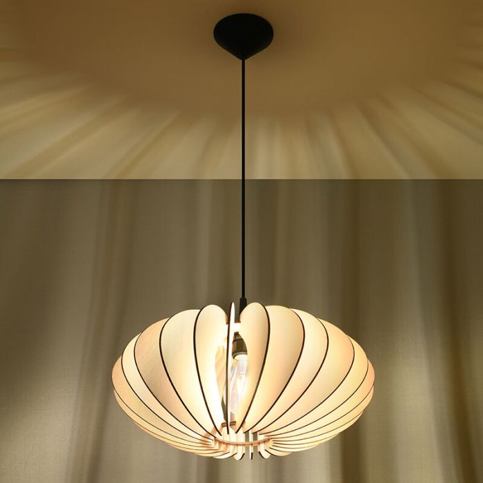 Landelijke hanglamp Halbe, bruin, hout