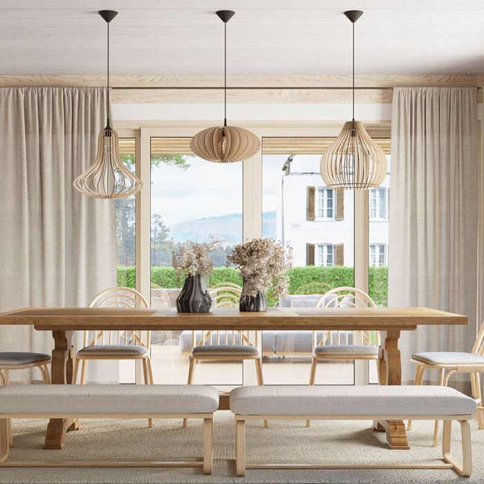 Landelijke hanglamp Halbe, bruin, hout