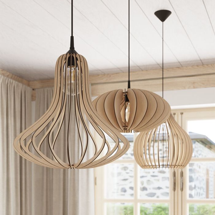 Landelijke hanglamp Halbe, bruin, hout