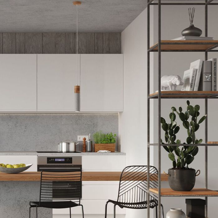 Landelijke hanglamp Ferron, grijs, beton