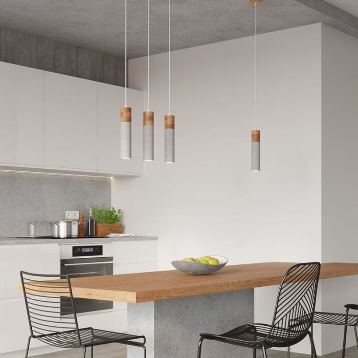 Landelijke hanglamp Ferron, grijs, beton