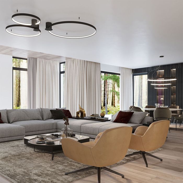 Moderne plafonnière Ringo, zwart, aluminium, 70w, 3000K