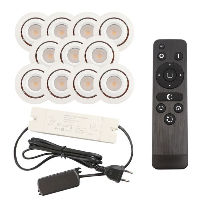 11 kantelbare veranda spots Rona, IP44, met aansluitset en afstandsbediening, wit