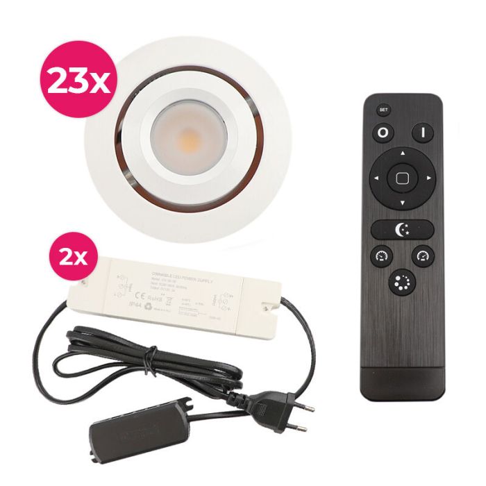 23 kantelbare veranda spots Rona, IP44, met aansluitset en afstandsbediening, wit