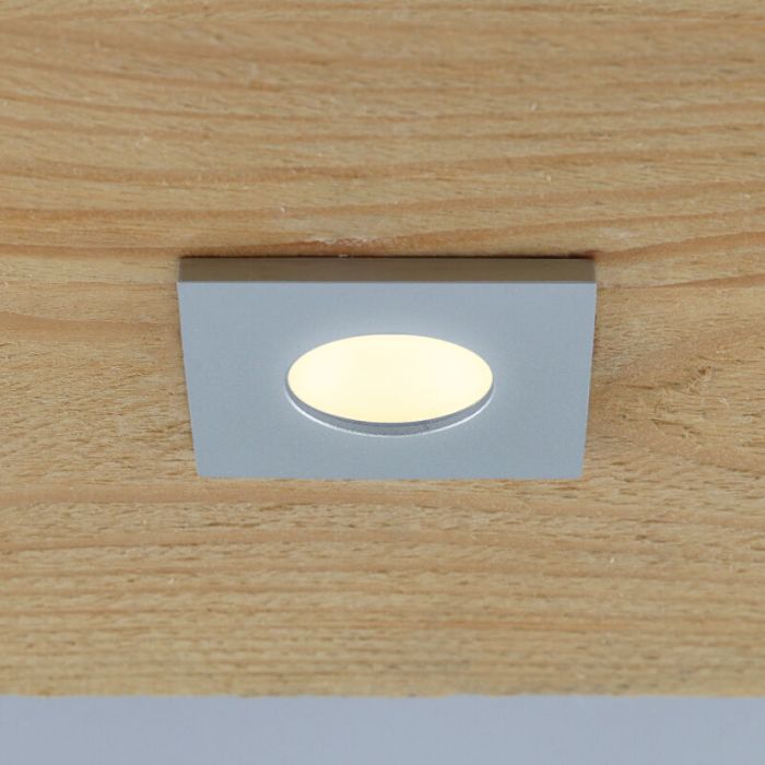 2 vierkante geborsteld Chroom veranda inbouwspots Dico, IP65, incl. aansluitset en afstandbediening