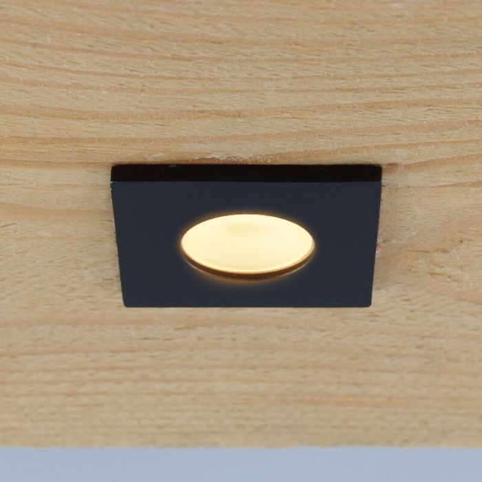 3 vierkante zwarte veranda inbouwspots Dico, IP65, incl. aansluitset en afstandbediening