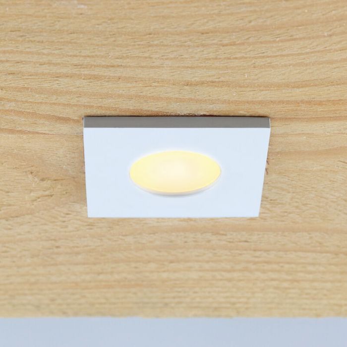 7 vierkante witte veranda inbouwspots Dico, IP65, incl. aansluitset en afstandbediening