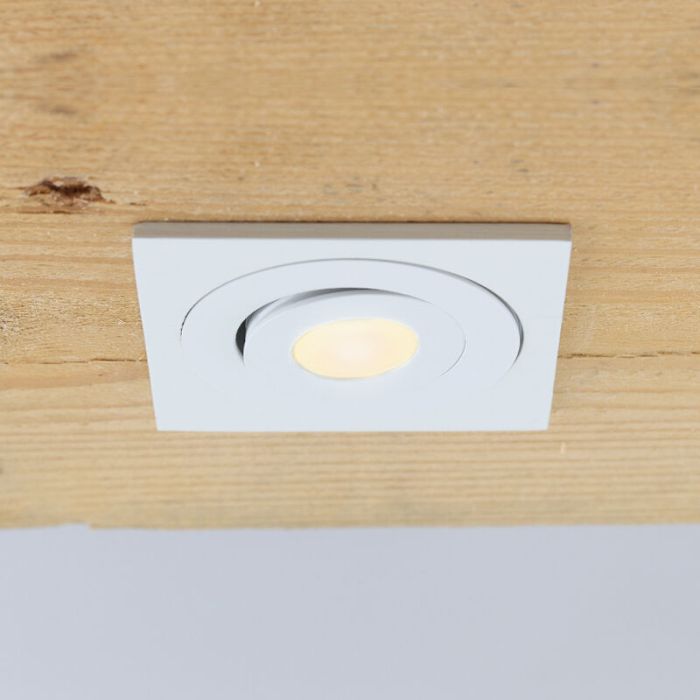 7 kantelbare veranda spots Rona vierkant, IP44, met aansluitset en afstandsbediening, wit