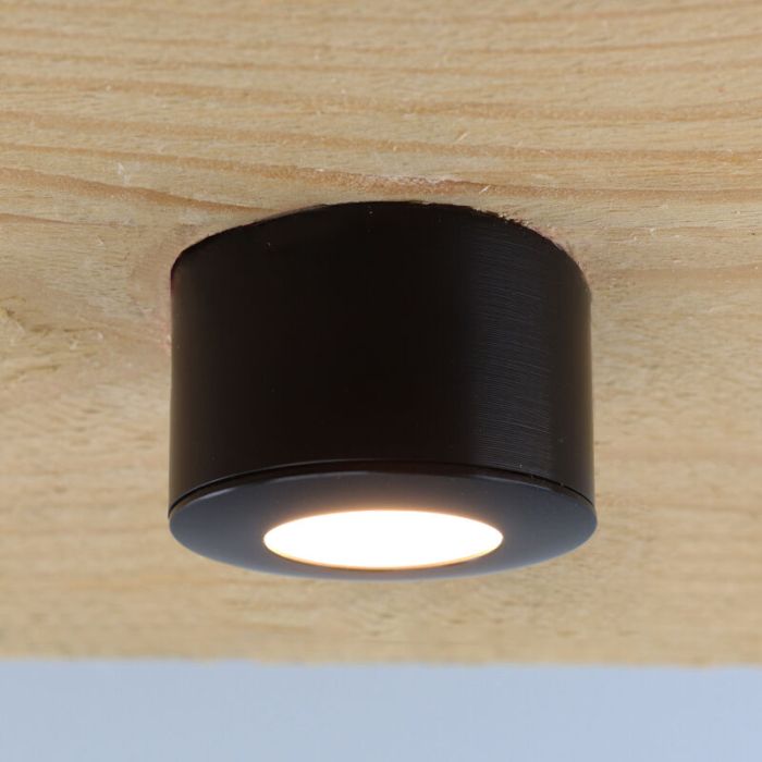4 ronde zwarte veranda opbouwspots Vasso, IP44, incl. aansluitset en afstandbediening