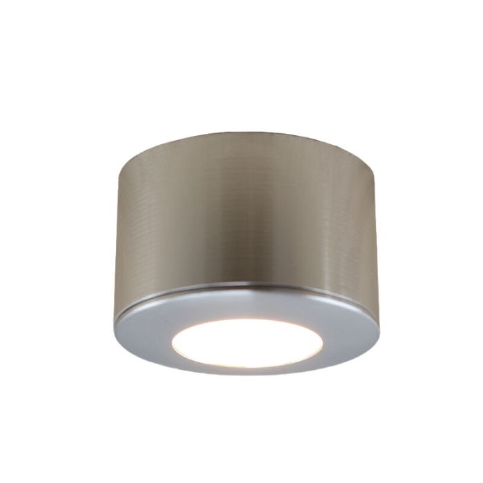 5 ronde geborsteld Chroom veranda opbouwspots Vasso, IP44, incl. aansluitset en afstandbediening