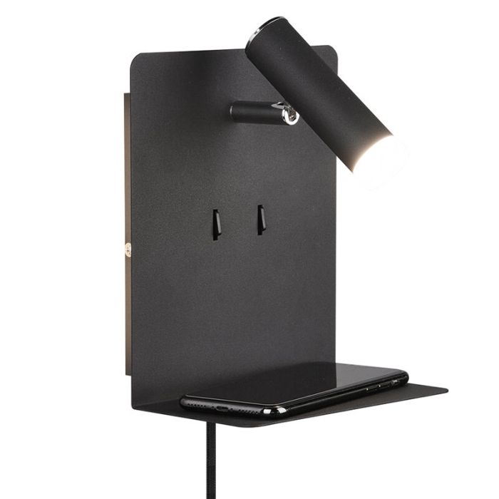 Zwarte wandlamp design, Ricciolo, 3W, 3000K LED, met schakelaar