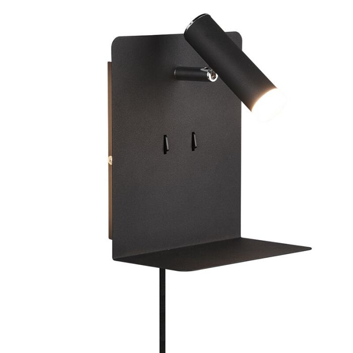 Zwarte wandlamp design, Ricciolo, 3W, 3000K LED, met schakelaar