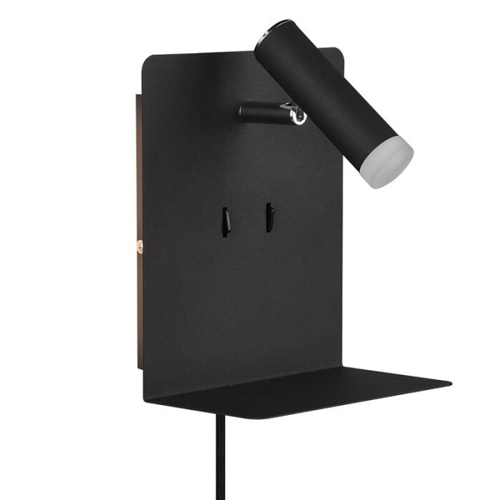 Zwarte wandlamp design, Ricciolo, 3W, 3000K LED, met schakelaar
