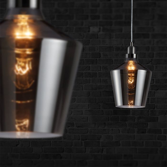 Mika hanglamp, glas - Rookglas, Zilver