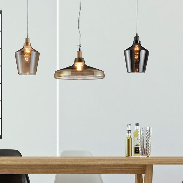 Mika hanglamp, glas - Rookglas, Zilver