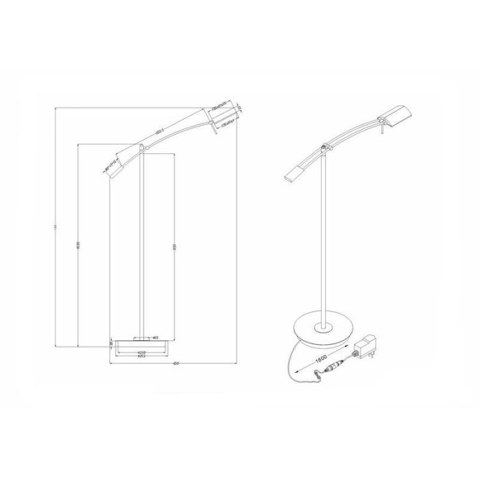 Nikkelen vloerlamp modern, Maxence, 12W, 3000K LED, met touchdimmer