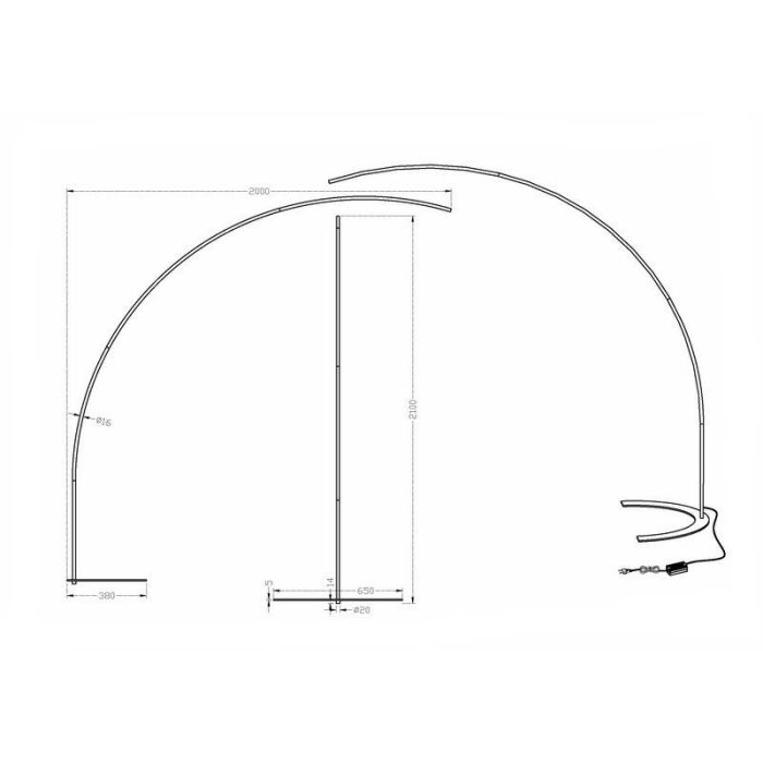 Zwarte booglamp modern, Libro, 18W, 3000K LED, met schakelaar