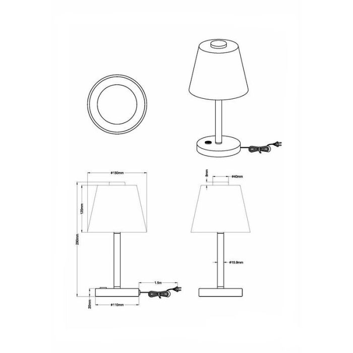Nikkelen tafellamp modern, Liv, 4W, 3000K LED, met schakelaar