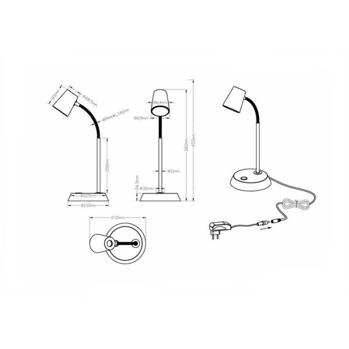 Witte tafellamp glas, Laysha, 4,7W, 3000K LED, met schakelaar