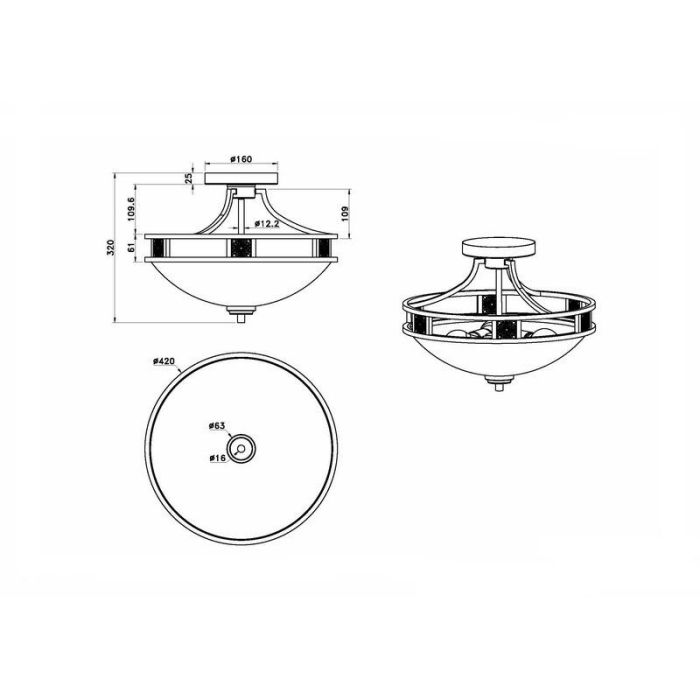 Roestkleurige plafondlamp klassiek, Letchworth