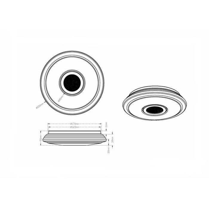 Chromen plafonnière kunststof, Yailee, 12W, 3000K LED, 3-staps dimbaar