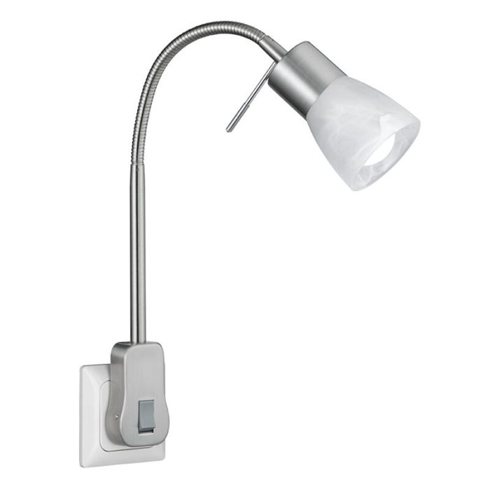 Nikkelen stopcontact wandlamp modern, Gustav, met schakelaar