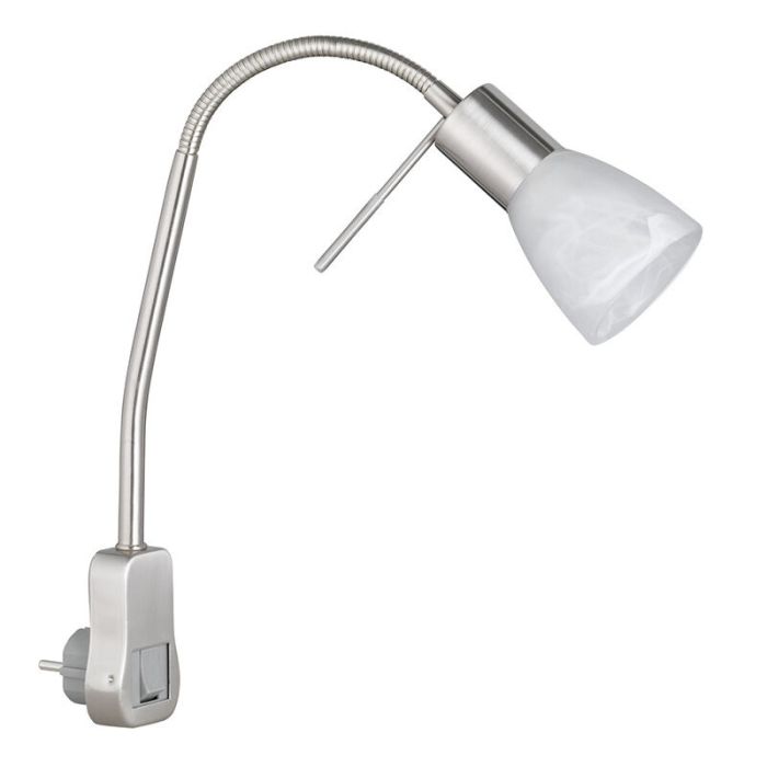 Nikkelen stopcontact wandlamp modern, Gustav, met schakelaar