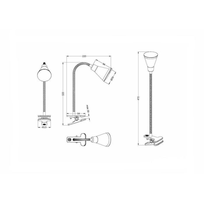 Zwarte klemspot kunststof, Taimi, 3,8W, 3000K LED, met schakelaar