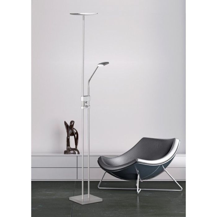Nikkelen vloerlamp modern, Simon, 15W, 3000K LED, met schakelaar