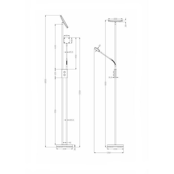 Nikkelen vloerlamp modern, Simon, 15W, 3000K LED, met schakelaar