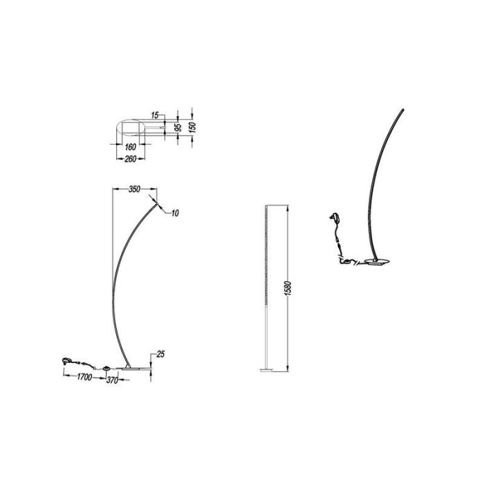 Zwarte vloerlamp design, Vessla, 11W, 3000K LED, met schakelaar