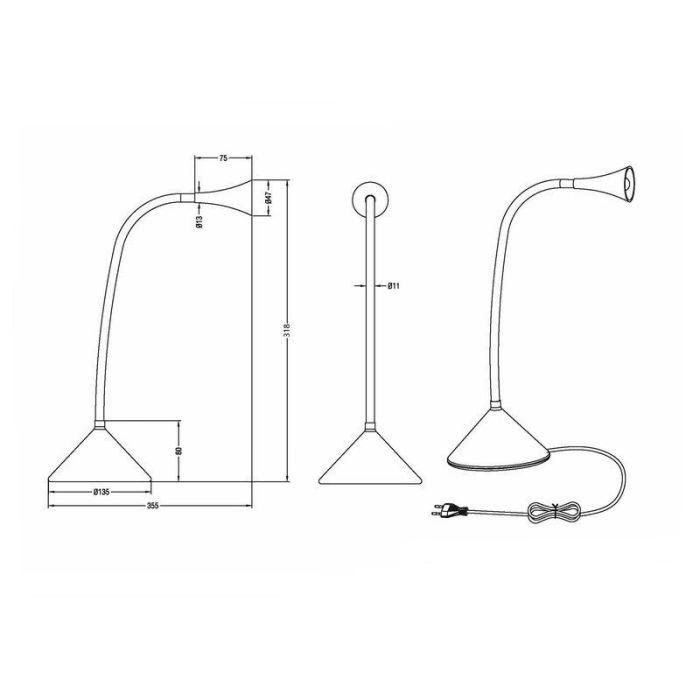 Zilveren bureaulamp modern, Yelaisa, 3W, 3000K LED, met schakelaar