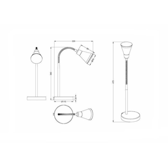 Grijze bureaulamp kunststof, Taimi, 3,8W, 3000K LED, met schakelaar
