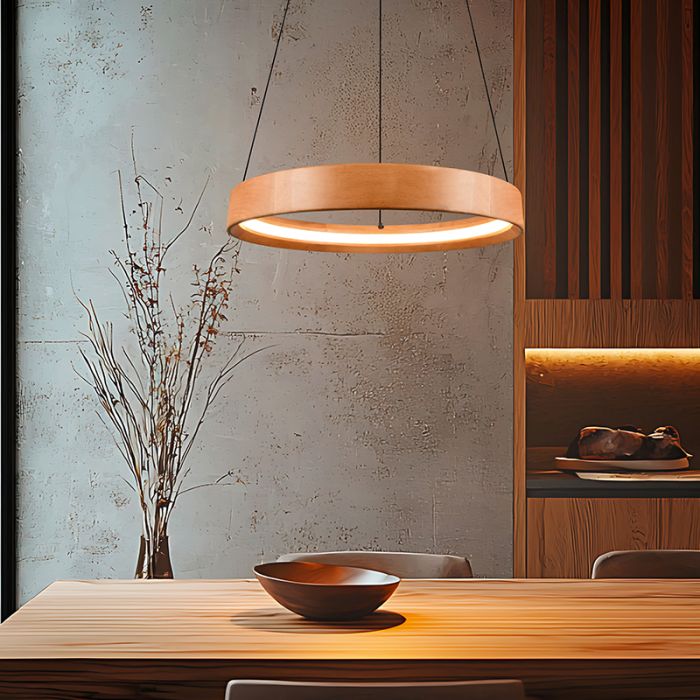 Moderne hanglamp hout, Nassima, 28W, 3000K LED, 3-staps dimbaar