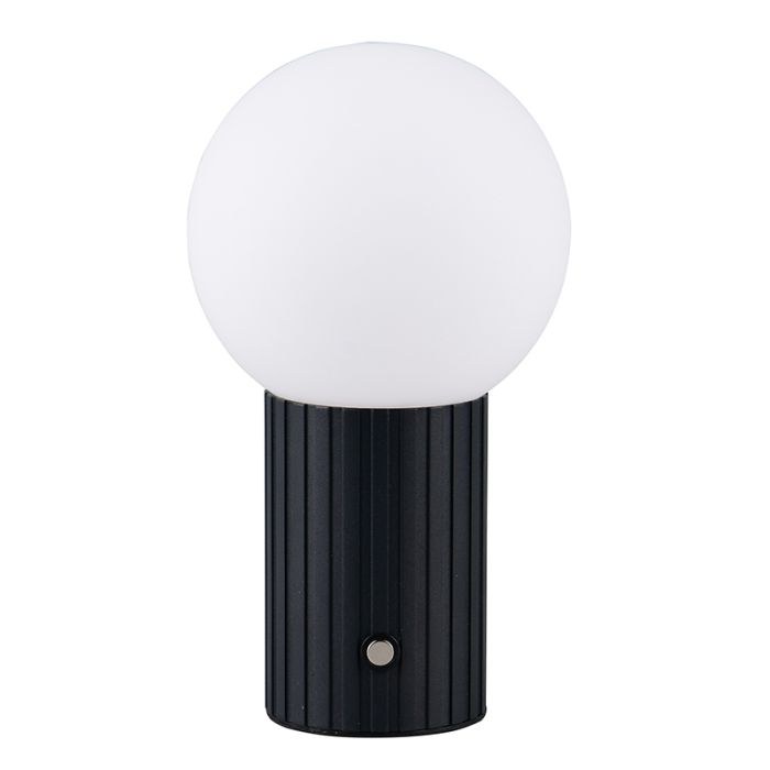 Zwarte oplaadbare tafellamp modern, Tugce, 2W, white switch LED, met schakelaar