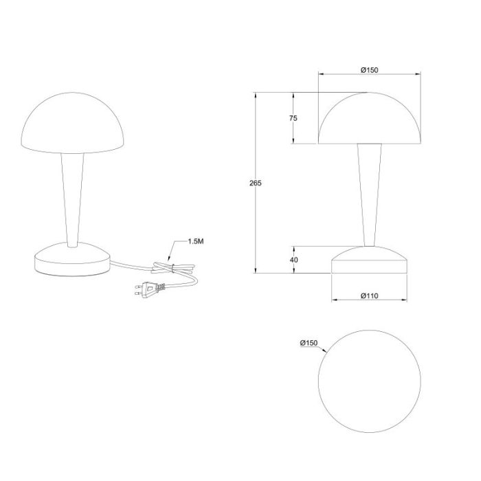 Messing tafellamp modern, Delila, met touchdimmer