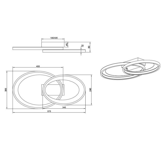 Zwarte plafonnière modern, Ersan, 25W, 3000K LED