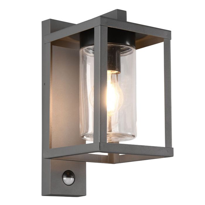 Antraciete buitenlamp met bewegingssensor Reini, aluminium, modern, IP44