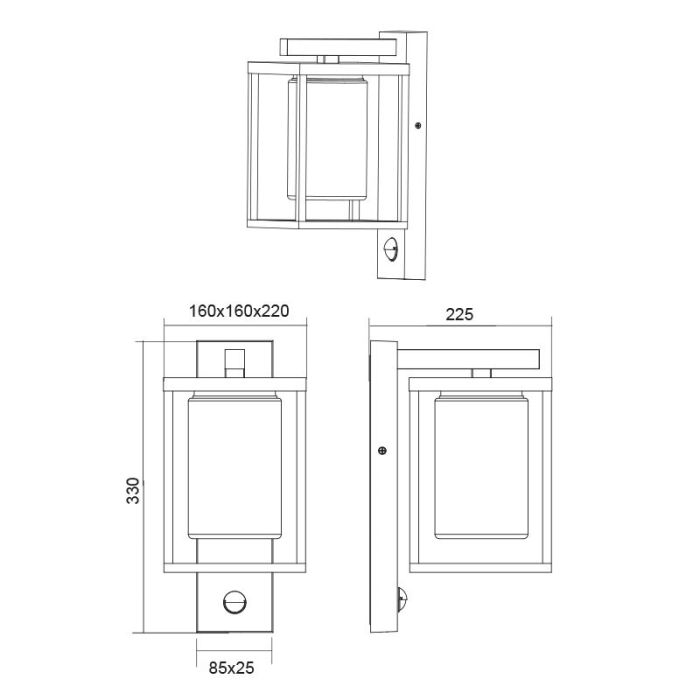 Antraciete buitenlamp met bewegingssensor Reini, aluminium, modern, IP44