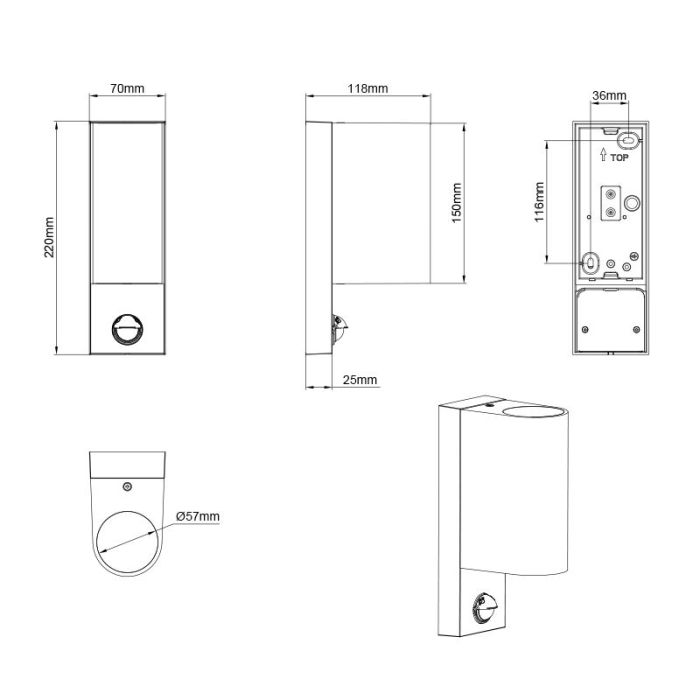 Antraciete buitenlamp met bewegingssensor Laurien, aluminium, modern, IP44