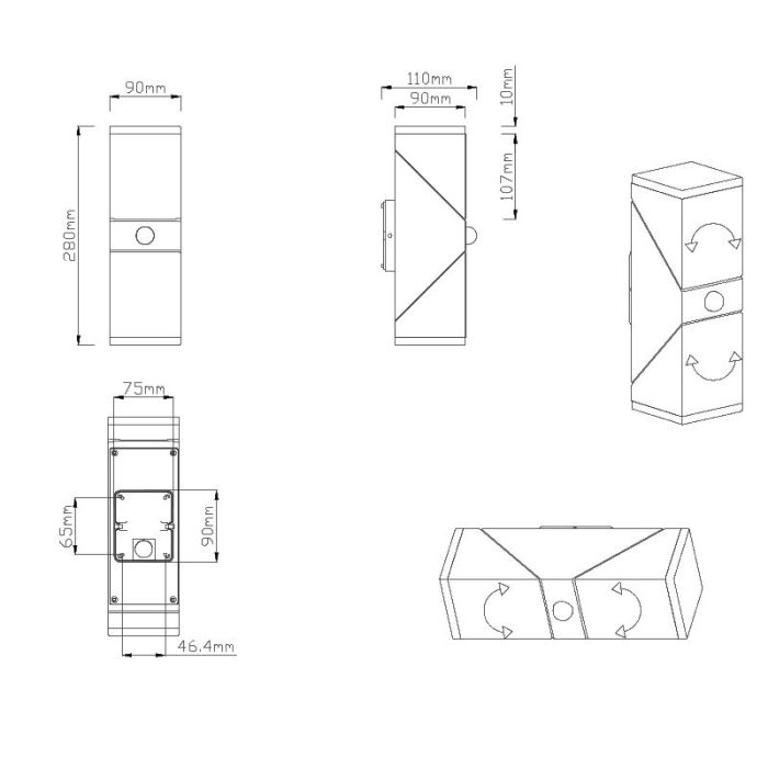 Antraciete buitenlamp met bewegingssensor Liron, aluminium, modern, 7w, 3000K LED