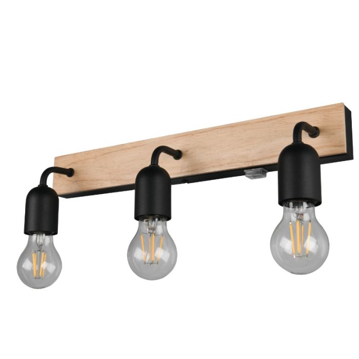 Zwarte badkamer wandlamp landelijk, Ahsen, IP44, met schakelaar
