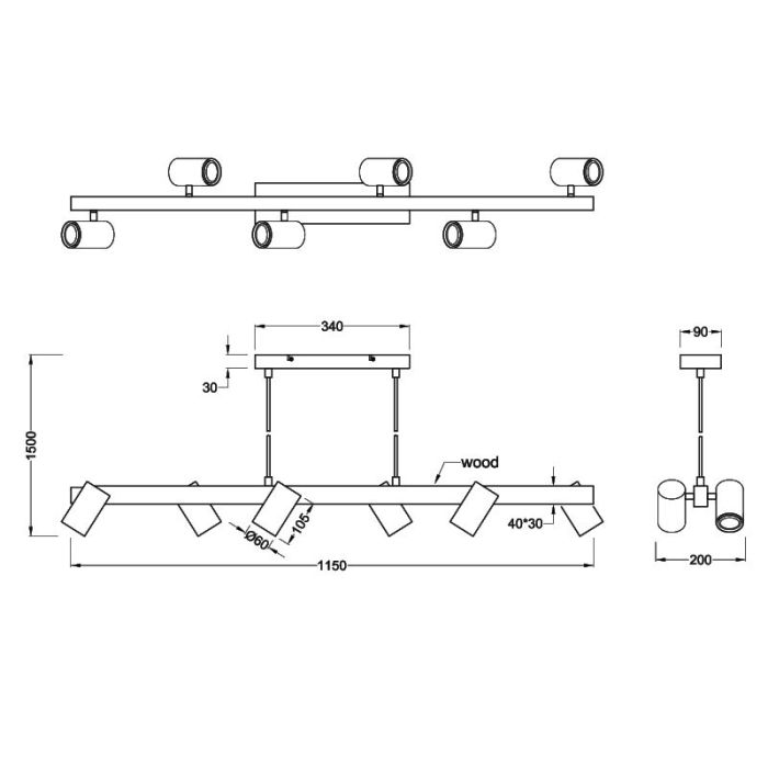 Zwarte hanglamp modern, Kaso